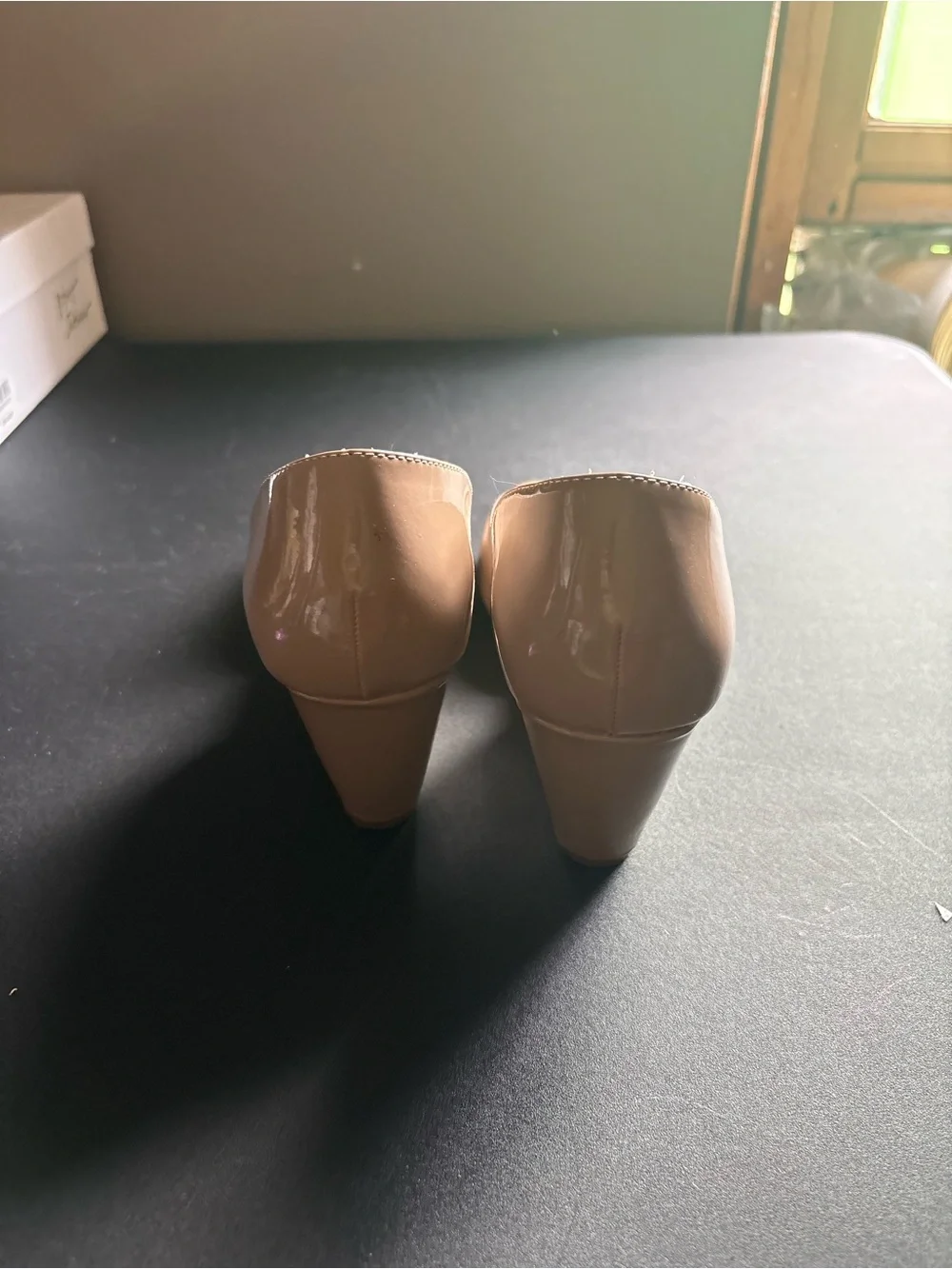 The Foundry Supply Co. Beige Patent Low Wedge Heels